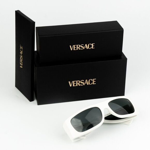 NEW Versace VE4482 314/87 White Dark Grey Rectangular Unisex Sunglasses - Picture 10 of 11